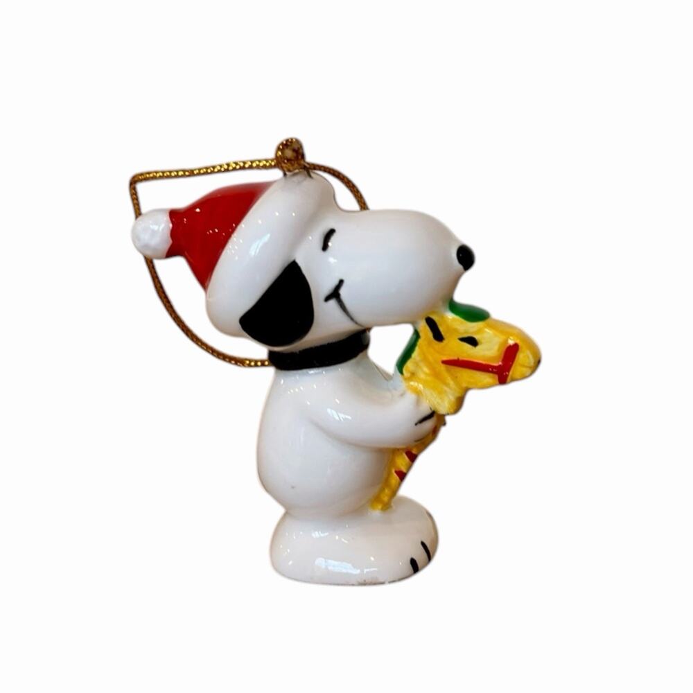 Vintage 1970s Snoopy on Hobby Horse Ceramic Christmas Ornament Japan Peanuts